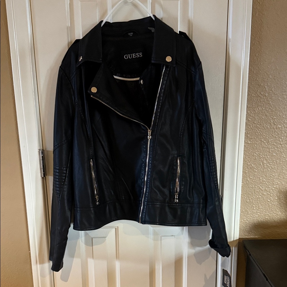 Guess Women's Black Faux Leather Biker Jacket